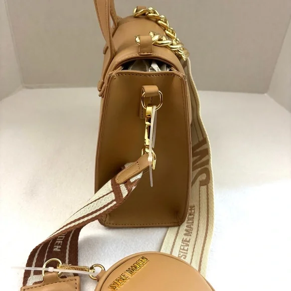 NWT Steve Madden Camel W/ Gold Chain Thick Strap Crossbody Bag - Picture 4 of 11